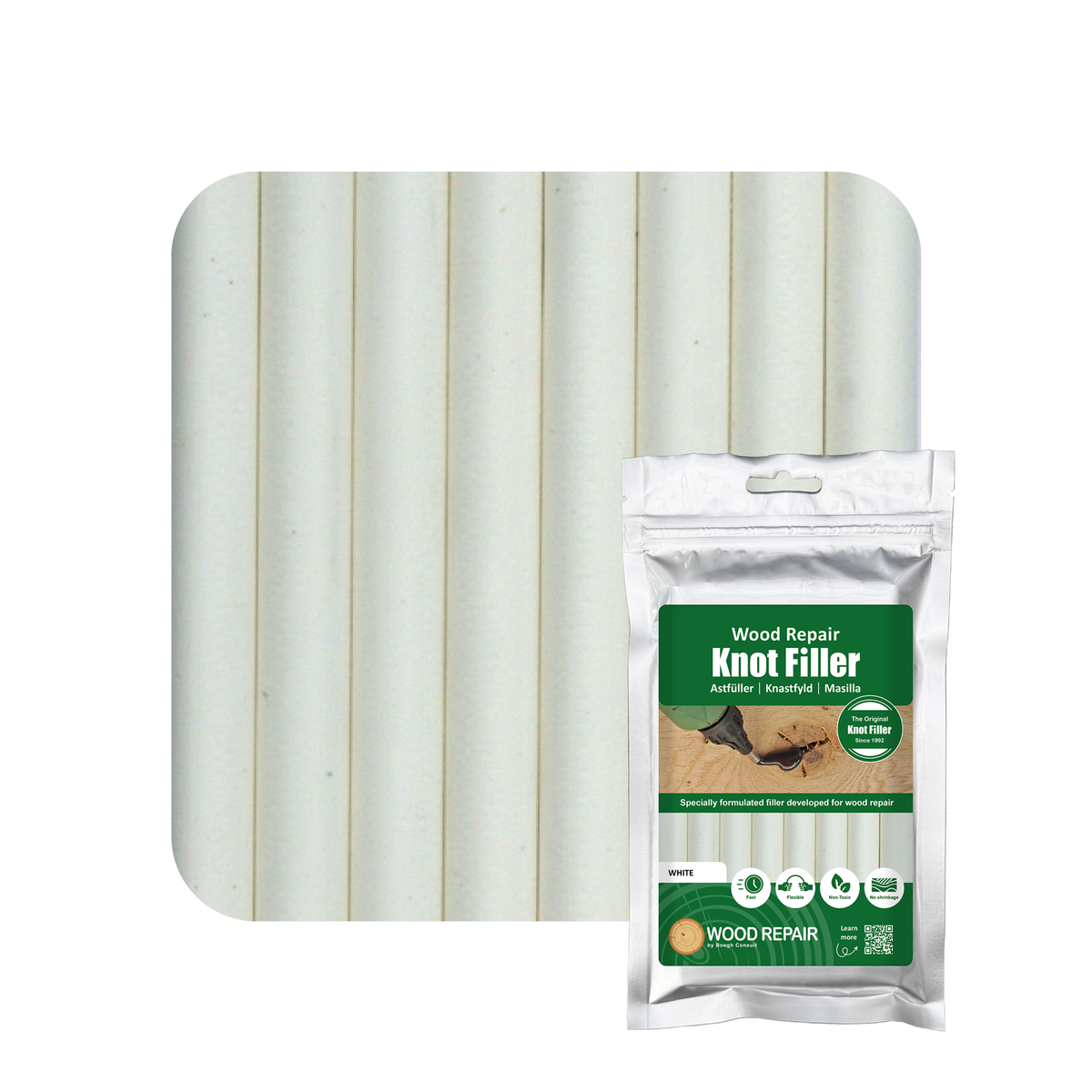 Wood Repair Knot Filler Compact 150 mm, 8 sticks, White